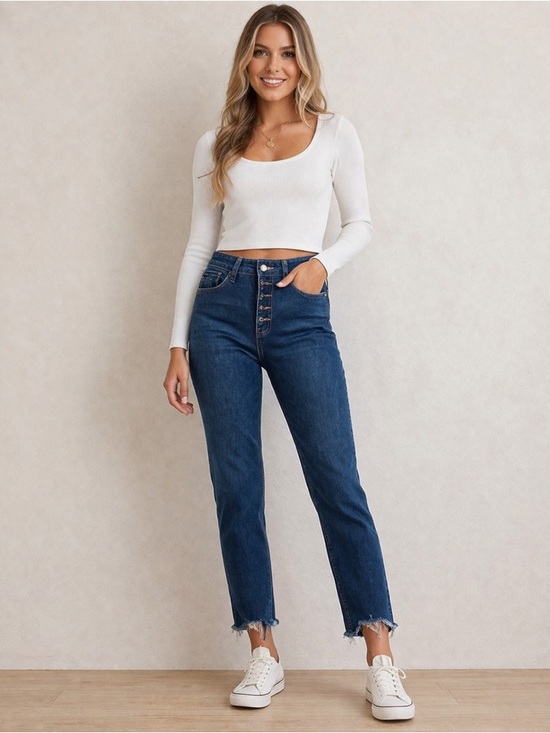 KanCan Denim - KanCan Dark Blue high waited button fly Raw Hem Jeans Size 27